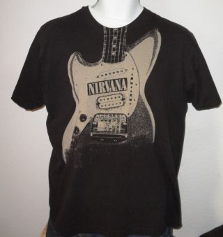 Vtg Retro Nirvana Guitar Kurt Cobain Grunge Rock Band Seattle Concert T Shirt L