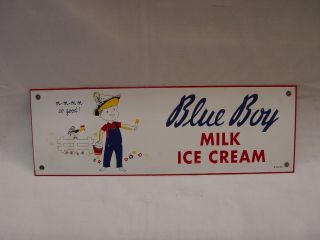 Vintage Blue Boy Milk Ice Cream Metal Advertising Sign