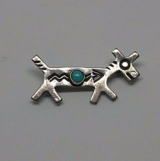 Vtg Sterling Silver Turquoise Dog / Horse Brooch Fred Harvey Era
