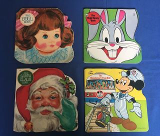 4 Vintage Golden Shape Books Bugs Bunny Santa Claus Doll Mouseketeers Train