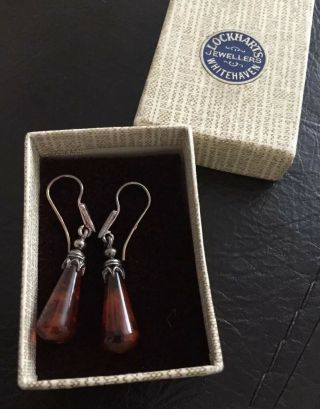 Vintage Silver & Amber Earrings,  Lockharts Jewellers Whitehaven.