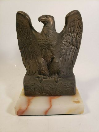 Vintage Heavy Cast Metal American Eagle Sculpture Book End Brass/bronze Marble