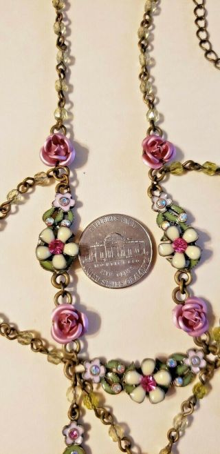 Vintage Avon Chandelier Necklace & Earrings Dark Gold Pink Roses White Flowers 4