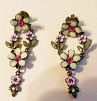 Vintage Avon Chandelier Necklace & Earrings Dark Gold Pink Roses White Flowers 6