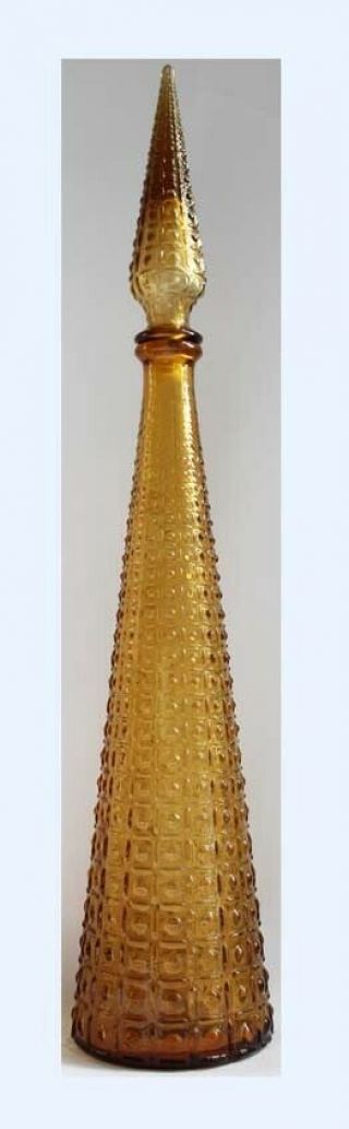 Vintage Amber Geometric Mid Century Empoli Glass Decanter Genie Bottle 57cm
