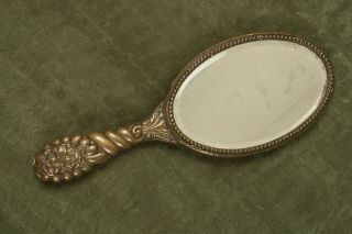 Vintage Brass Hand Vanity Mirror Beveled Glass (b4a) 9.  5 " Ornate