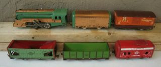 Vintage Hafner Train Engine Green Copper 1010 Runs Well & Freight Cars E42