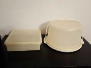 Vintage Tupperware Sheer Cake Taker With Handle And Snack - Stor Container