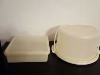 Vintage Tupperware Sheer Cake Taker with Handle and Snack - Stor Container 2