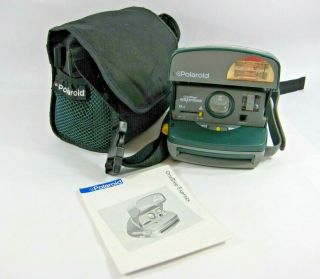 Vtg Polaroid One Step Express 600 Instant Film Camera Green & Case Asis