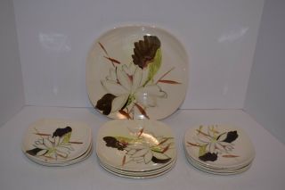 Set Of 9 Vintage Redwing Lotus Flower 6 1/2 " Bread/butter Or Desert Plates