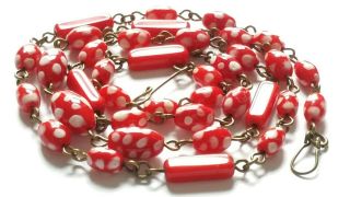 Czech Red Doted Glass Bead Necklace Vintage Deco Style 4