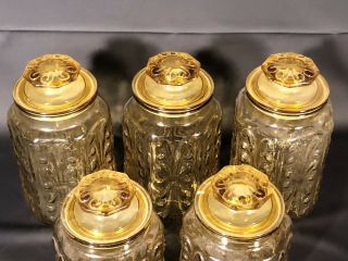 Vintage L.  E.  Smith Atterbury Scroll Amber Apothecary Jars Canisters 4