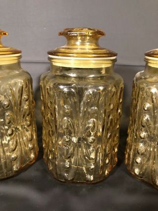 Vintage L.  E.  Smith Atterbury Scroll Amber Apothecary Jars Canisters 6