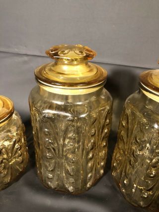 Vintage L.  E.  Smith Atterbury Scroll Amber Apothecary Jars Canisters 7