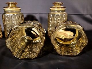 Vintage L.  E.  Smith Atterbury Scroll Amber Apothecary Jars Canisters 8