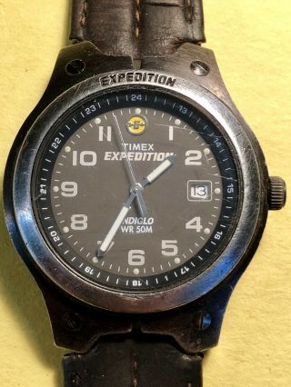 Vintage Timex Expedition Watch Indiglo Wr 50m Leather Band Battery
