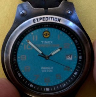 VINTAGE TIMEX EXPEDITION WATCH INDIGLO WR 50M LEATHER BAND BATTERY 2