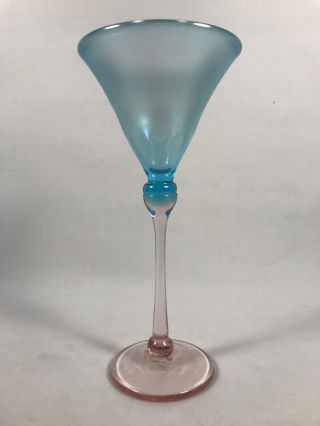 Pv03726 Vintage Rick Strini Art Glass Blue / Pink Martini Glass