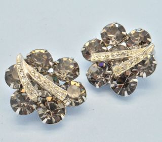 Vintage Earrings Weiss 1950s " Black Ice " & Clear Crystal Silvertone Jewellery