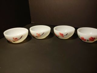 Vintage Fire King 5 " Chili/cereal Bowls Peach Blossom Flowers Set Of 4