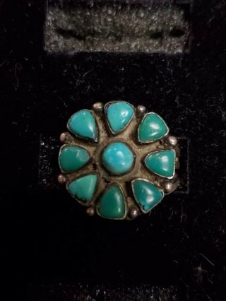 Vintage Navajo Old Pawn Sterling Silver And Turquoise Cluster Ring Sz 5