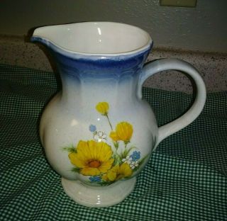 Vtg Mikasa Ca503 Country Club Amy 48oz Footed Pitcher 8.  5 " Yellow Flowers Exc