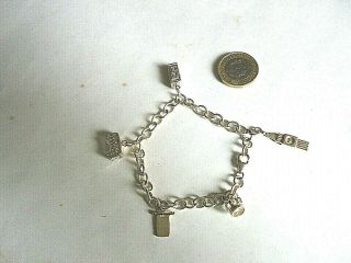 Ladies Vintage 925 Sterling Solid Silver 7 " Charm Bracelet 5 London Charms 15.  8
