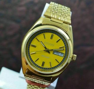 Vintage Citizen Gold Plated Day Date 21 Jewels Men ' s Wrist Watch 2