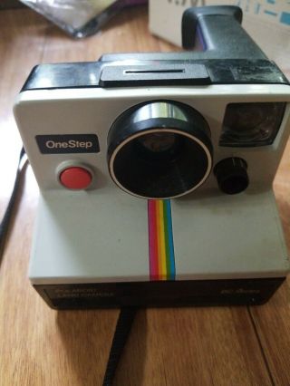Vintage One Step Polaroid Land Camera W/ Rainbow Stripe Sx - 70 W/strap