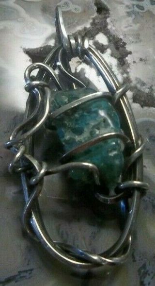 Vintage Green Moss Agate And Heavy Gauge Sterling Wire 33.  2 Grams Signed Orb