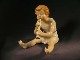Karl Ens Figurine Vintage Boy Cherub Putti Playing Flute - Germany - Very Fine