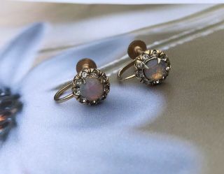 Vintage Fire Opal Dragon Breath Gold Screw Back Clip On Jewellery Earrings.