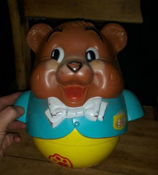 Fisher Price Chubby Bear Musical Rolling Pull Toy Vintage 1969