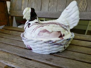 Vintage Slag Milk Glass Hen On A Nest.  Westmoreland,  Fenton?