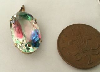 Vintage Art Deco Iris / Rainbow Glass Pendant In Gold Mount 2