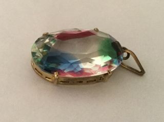 Vintage Art Deco Iris / Rainbow Glass Pendant In Gold Mount 3