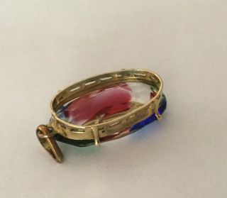 Vintage Art Deco Iris / Rainbow Glass Pendant In Gold Mount 5