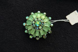 Vintage Emerald Green Rhinestone & Rhinestone Pin Brooch Costume Jewelry