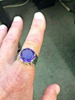 Vintage Mexican Taxco Silver 925 Band Large Solitaire Amethyst Ring Sz 11.  5
