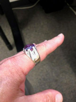Vintage Mexican Taxco Silver 925 Band Large Solitaire Amethyst Ring Sz 11.  5 2