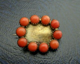 Vintage Jewellery Georgian Gold Red Coral Mourning Brooch Lace Pin A/f
