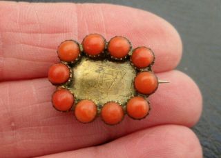 Vintage Jewellery Georgian Gold Red Coral Mourning Brooch Lace Pin A/F 2