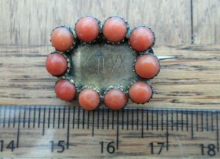 Vintage Jewellery Georgian Gold Red Coral Mourning Brooch Lace Pin A/F 5
