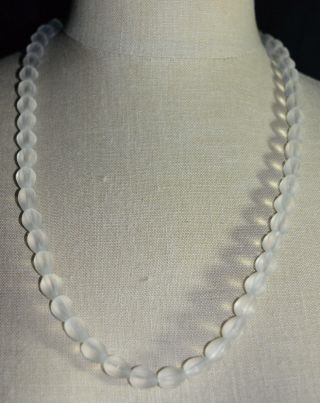 Vintage Frosted White Clear Faceted Glass Bead Beaded Necklace Craft Or Wear