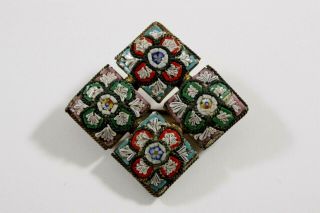 One Vintage Micro Mosaic Pin With Four Panels And Gilt Brass