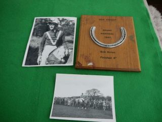 Vintage 1947 Grand National Horse Racing Jockey Bob Nolan 4th Trophy & Photos