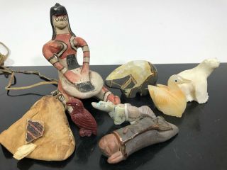 Vtg Carved Stone & Clay Art Pottery Miniature Native Figurines
