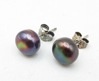 925 Sterling Silver - Vintage Petite Smooth Abalone Pearl Stud Earrings - E4857 2