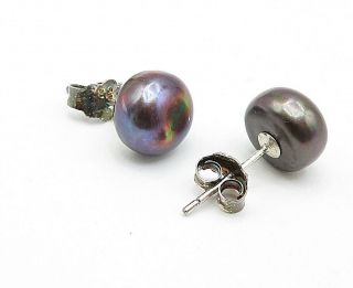 925 Sterling Silver - Vintage Petite Smooth Abalone Pearl Stud Earrings - E4857 3
